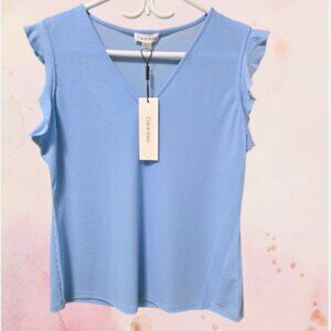 Calvin Klein Sleeveless Ruffle Top – Light Blue, Large